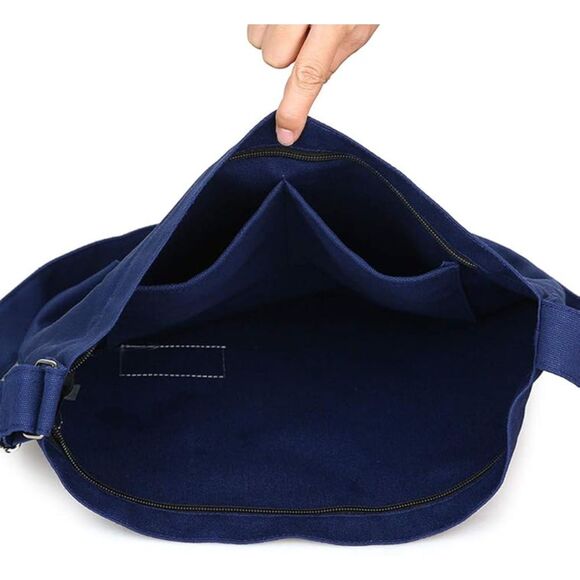 Women's Navy Blue Imported Canvas Retro Large Size Shoulder Crossbody Tote Bag - Picture 4 of 4